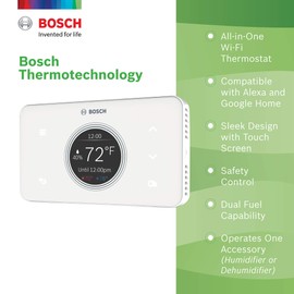 Bosch Thermotechnology Bosch Connected BCC50 Wi-Fi Thermostat-Compatible with Alexa and Google Assistant, All-in-One, Touch Screen, Safety Control, Smart Home, White