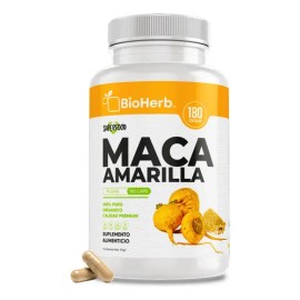 BioHerb | Maca Amarilla Peruana Orgánica 100% Pura con 180 Cápsulas de 500 mg, Potente Superfood Natural con Alta Concentración y Absorción – Calidad 