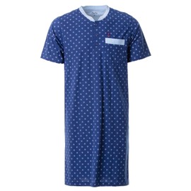Henry Terre Men's Short-Sleeved Nightdress with Diamond Flower Chest Pocket Button Placket Size M-3XL, navy, 3XL