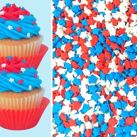Sprinkle Deco Patriotic 4th of July Independence Day Memorial labor Veterans Day Red White & Blue Edible Sugar Star Sprinkles for Cakes and Cupcakes Decoration Toppers 4 oz