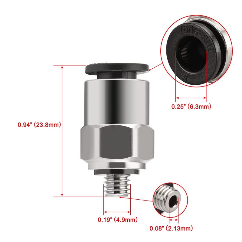 Heschen Straight Pneumatic Connector PC6-M5 M5 Male Thread Connectors 6mm