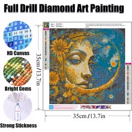 Ekuxom Sun and Moon Diamond Art Kits for Adults, Round Full Drill Diamond Painting Kits for Adults Beginners, DIY 5D Diamond Gem Art Kits for Gift Home Wall 14x14inch