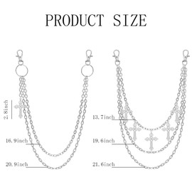 NEWITIN 2 Pieces Pants Chain Punk Jean Chains Metal Belt Chain Silver Multi Layer Pocket Wallet Key Chains Goth Accessories for Women Men