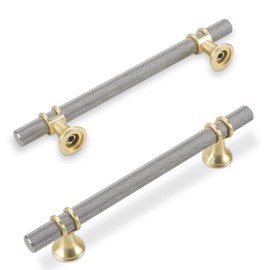 KOMOTIA 10 Pack 5 Inch Cabinet Pulls knurled Brushed Satin Nickel and Brushed Gold Kitchen Cabinet Handles Aluminum and Zinc Alloy Drawer Pulls Solid Cabinet Hardware