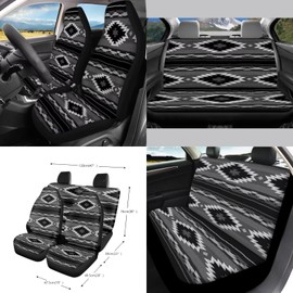 Wanyint Aztec Black 15 PCS Car Seat Cover Full Set, with Steering Wheel Cover Seat Belt Strap Cover Trash Cans Rear View Mirror Cover Cup Coaster Keychain Air Vent Storage Bag Car Decor Universal Fit