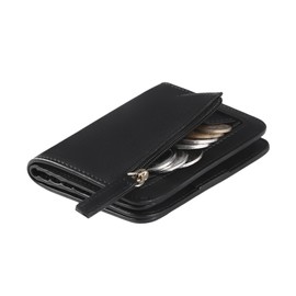 Aucuu Women's Wallet, RFID Blocking Leather Compact Bifold Wallet, Women's 7 Cards Slim Minimalist Card Holder with ID Window, Small Ladies Coin Purse, Classic Black