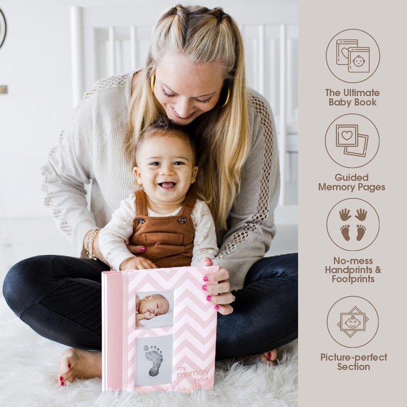 Pearhead Chevron Baby Memory Book with Clean Touch Ink Pad