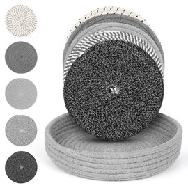9 Inch Trivets for Hot Dishes, Hot Pots and Pans, Set 5 Pcs Large Thicken Heat Resistant Coaster, Hot Pads Kitchen Essentials, Pot Holders for Countertops with Storage Basket