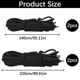 Gearmax Pack of 4 Replacement Cords for Zero Gravity Chair, Elastic for Sun Lounger, Universal Replacement Laces for Recliners, Patio Chairs, Garden Loungers, Beach Loungers, Cord Thread (Black)