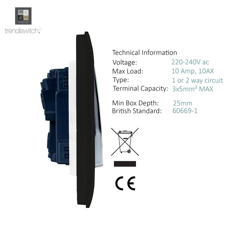 Trendi Modern 1 Gang 1 or 2 Way Screwless Rocker