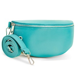 Woodland Leathers Genuine Italian Leather Shoulder Bag & Crossbody Bags For Women With 2 Straps, Leather Women's Cross-body Bags Chest Bag Shoulder Bag Bumbags (Turquoise one Strap)
