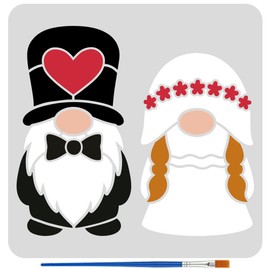 FINGERINSPIRE Painting Stencils for Wedding Gnomes with Brush 30 x 30 cm Plastic Drawing Stencil with Dwarf Silhouette Pattern Stencil for Wedding Couples Wedding Theme Template for Painting on Wood