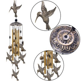 Large Hummingbird Wind Chimes Outdoor Indoor Decor -With 4 Tubes 6 Bells 7 Hummingbirds, Mobile Wind Catcher, Hummingbird Wind Bell for Home, Xmas Mom Gifts, Festival, Balcony, Tree, Garden Decoration
