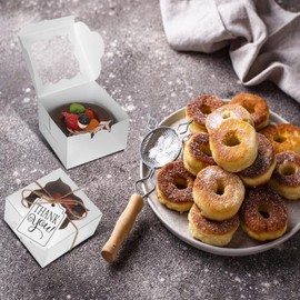 KPOSIYA 60 Pcs Silver Bakery Boxes with Window Individual Cupcake Boxes 4x4x2.5 Inches Cookie Boxes Kraft Paper Silver Gift Box for Pastries, Cookies, Pie, Donuts, Macaroon