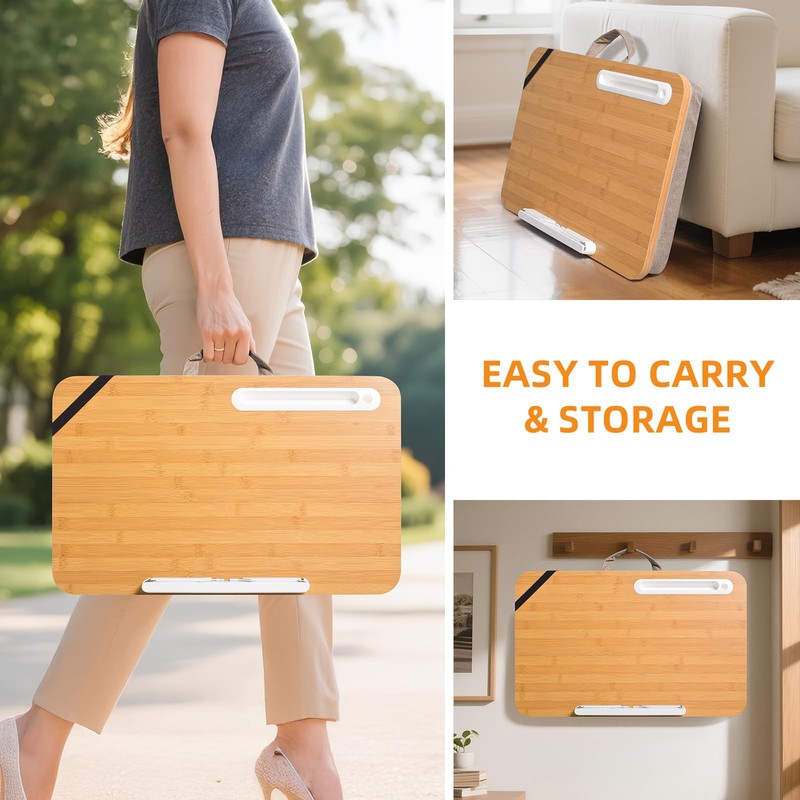 wishacc Portable Bamboo Lap Desk Tray, Natural Wood, Large 21.1