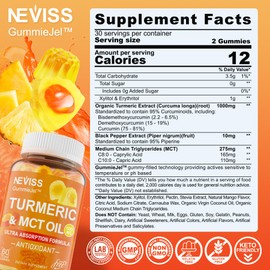 NEVISS Turmeric Curcumin Gummies for Adults, with Medium Chain Triglycerides (MCT) Oil, Black Pepper Extract, Ultra Absorption, Sugar Free, 120 Gummies, 60 Servings