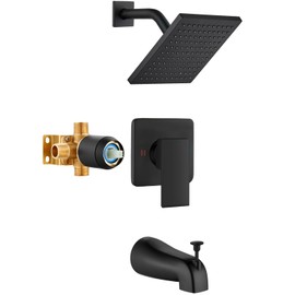 Heyalan Shower Faucet Set with Tub Spout Shower Trim Kit and Single-Handle Set, Shower Valve Included, Bathtub Faucet Set,8 Inch ABS Square Shower Head,Matte Black