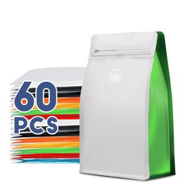 8oz 1/2 lb 60pcs Coffee Bags with Valve,Coffee Packing Bags Vented Coffee Bean Bags Barrier Bags Store Bags for Coffee Packaging， Coffee Storage Pouches Coffee Bag Zipper with Seal （White+Green）