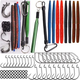 Wacky Rig Fishing Wacky Worm Kits - Worm Lures, Wacky Rig Tool, Wacky Weedless Hooks, Wacky Rig O-Rings Soft Plastic Fishing Lure Bass Fishing Lures Wacky Rig Tool Fishing Lures Tackle Box Kit