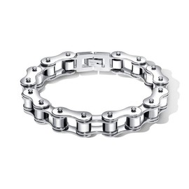LAFATINA Mens Heavy Motorcycle Bicycle Link Chain Bracelet for Fathers Day Stainless Steel Masculine Bike Chain Bracelet Wristband