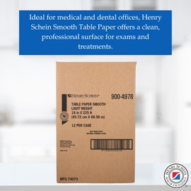 Henry Schein Exam Table Paper, 12 Rolls/Case, 18"x225", Lightweight Smooth, White, Latex-Free – Ideal for Medical and Dental Offices