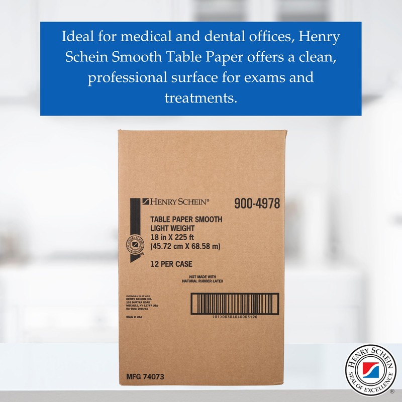 Henry Schein Exam Table Paper, 12 Rolls/Case, 18"x225", Lightweight Smooth,