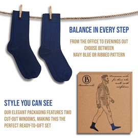 Easytwelve Men's Dress Socks Size 8-13 Navy blue, 5 Pairs Mid Calf Crew Socks for Business & Casual, Premium Quality with Gift Box