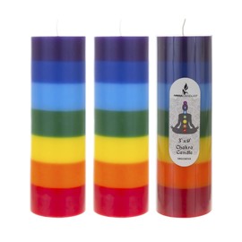 Mega Candles 3 pcs Unscented Multi Color Chakra Round Pillar Candle, Hand Poured Premium Wax Candles 3 Inch x 9 Inch, Cotton Wick, Positive Energy, Meditation & Relaxation