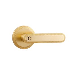 SORWDUERM Gold Door Lever with Lock and Key Entry Satin Brass Door Handle Brushed Gold Door Lever Bedroom and Bathroom Zinc Alloy