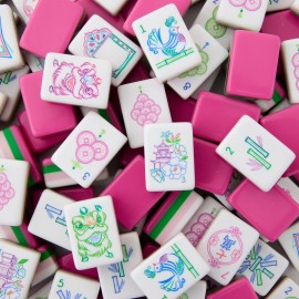 1.26*0.95*0.63 Inch Wholesale 4 Layer Engraved Acrylic Luxury 160 Set Coral Sea America Mahjong TilesSize: 1.26*0.95*0.63 Inch, Color: Pink Elephant