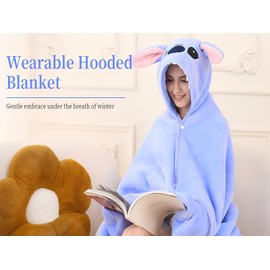 Unisex hooded blanket cute casual home clothes thick and warm lamb cape flannel shawl women's bathrobe blanket suitable for Christmas and Halloween holiday gifts