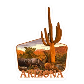 Die Cut Sticker Arizona, Javelina and Cactus, Contour Vinyl Sticker 1 to 3 inches (Waterproof Decal for Cars, Water Bottles, Laptops, Coolers), Small