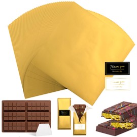 Reallnaive 100 Pcs 8 Inch Large Gold Foil Chocolate Bar Wrappers 1 Pcs Dubai Chocolate Bar Mold Deep 120pcs Thank You Stickers Chocolate Bar Mold for Milk Chocolate Pistachio Candy Snacks