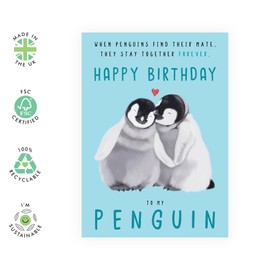 CENTRAL 23 Boyfriend Birthday Card - Happy Birthday Cards For Girlfriend - Wife Birthday Card From Husband - Penguin Gifts For Him Her - Comes With Fun Stickers - Blank Inside With Envelope