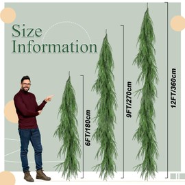 6Ft Scented Christmas Norfolk Pine Garland Real Touch Winter Fir Scent Artificial Pine Greenery Garlands Deluxe Norfolk Cedar Garland for Holiday Indoor Table Fireplace Wall Mantle Stair Home Decor