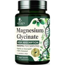 Nature's Nutrition Glicinato de magnesio 1000 mg - Magnesio quelado para huesos, músculos, nervios y corazón, 500 mg por cápsula para máxima absorción, apoyo natural para dormir