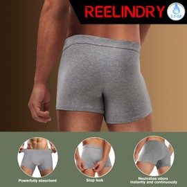 REELINDRY Incontinence Underwear for Men Leak Proof High Absorbency 2.3 oz Bladder Control Urine Protection Boxer Briefs Washable Reusable 3 Pack (3 Light Gray, 5XL)