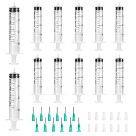 Set of 12 Syringes, 30 ml, Plastic Syringes with Lid, Reusable Wind-Up Syringe, Measuring Syringe for Scientific Laboratories, Pet Feeding, Measuring Liquids