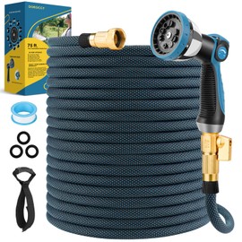 DOKOCCY Non-Expanding Garden Hose 75 ft, Flexible Water Hose with 10 Function Spray Nozzle, Lightweight Hose Pipe, Leak-Proof, Durable, Kink-Resistant, 3/4 Inch Connector, Portable Storage Strap