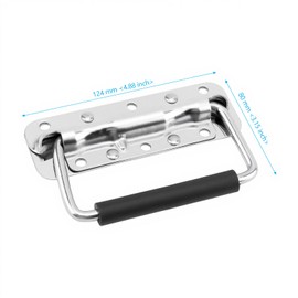 8 Pack 124mm Spring Loaded Case Handle, Folding Pull Handle, Surface Mount Chest Handles with Rubber Grip, Heavy Duty Chest Handle for Flight Case, Speaker, Cabinet, Silver