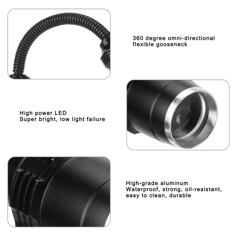 LED Zoom Machine Tool Working Light USB Charging Gooseneck Magnetic