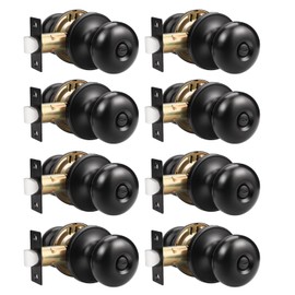 GOBEKOR 8 Pack Privacy Door Knobs Interior Matte Black Keyless Interior Door knobs for Bedroom Bathroom Black Privacy Door Knob with Lock Interior