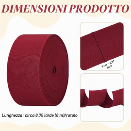 BENECREAT Elastico da Cucito da 8 m, Cordino Elastico Piatto Largo 5cm, Cinghie Elastiche Intrecciate per Cinture, Pantaloni, Vestiti, Fai da Te (Rosso Scuro)
