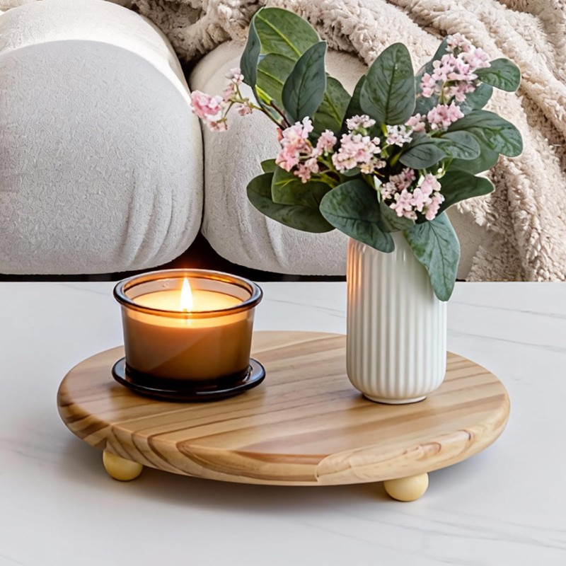 HillSpring Wood Pedestal Stand, 12“ Round Wood Riser for Kitchen