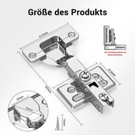 Meisax Pack of 4 Cabinet Hinges, 105° Corner Stop, Soft Close Hinges, Furniture Hinges, Door Hinges with Integrated Damper and Screws, Hinges for Cupboard Doors, Wardrobe