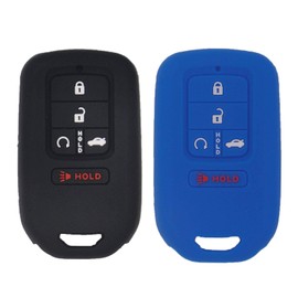 LemSa 2pcs Silicone Smart Key Fob Cover Remote Keyless Entry Bag Compatible with Honda Civic Accord Pilot CR-V Pilot EX EX-L 2019 2018 2017 2016 2015 A2C81642600, Black/Blue