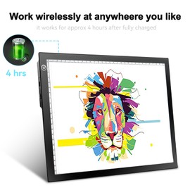 LitEnergy Rechargeable Battery Powered Light Tracing Box, Ultra-Thin Adjustable USB Power Artcraft LED Trace Light Pad Size A4 for Drawing, Streaming, Sketching, Animation, Stenciling (Black)