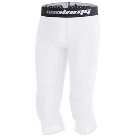 COOLOMG Boys 3/4 Compression Pants with EVA Foam Padding on Knee Capri Tights for Kid Youth White XS
