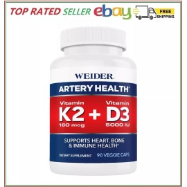 Weider Artery Health with Vitamin K2 Plus D3, 90 Veggie Caps