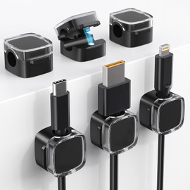 Magnetic Cable Clips, 6 Pack Cord Organizer for Desk Office, Cable Holder Hide Phone USB Power Wire Cord Clips for Management Home Nightstand Kitchen Appliances, Clear Black